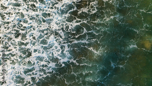 Aerial View of Newport Rocky Coastline with White Wash Waves, Sydney Northern Beaches