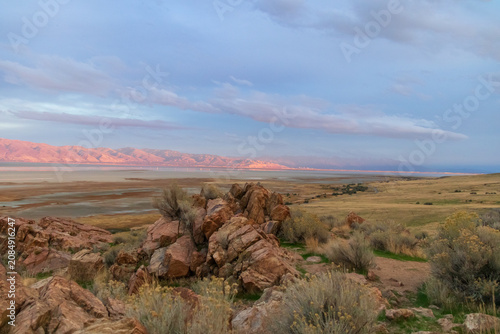 Sunset over The Great Salt Lake at Antelope Island State Park, Utah, USA