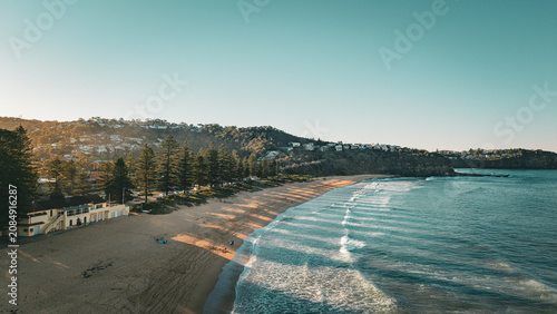 Aerial View of Newport Rocky Coastline with White Wash Waves, Sydney Northern Beaches
