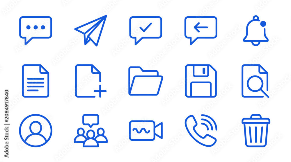 Fototapeta premium A collection of various digital communication and office icons on a clean interface
