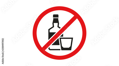 Konstfotografi A prohibition sign features a bottle and glass with a red line through it
