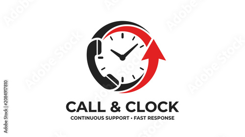 Quadro su tela A clock and phone icon represent continuous support and fast response services