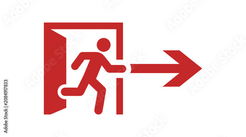 Photos Person running out of a door with an arrow pointing right