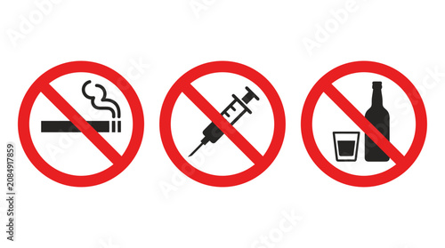 Schilderij op canvas Warning signs prohibit smoking, drug use, and alcohol.