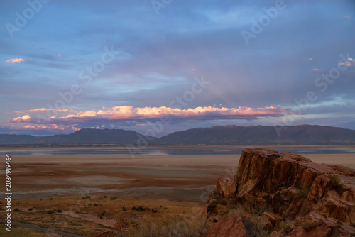 Sunset over The Great Salt Lake at Antelope Island State Park, Utah, USA