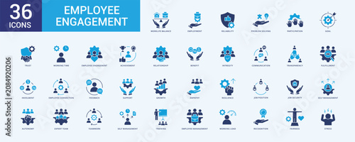 Tableau sur toile Employee Engagement Icon Set Illustration Vector Flat Blue