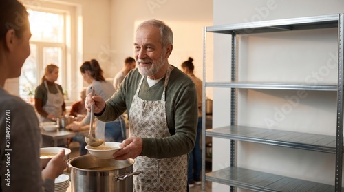 Senior Citizen Day: Older Man Serving Soup with Kindness