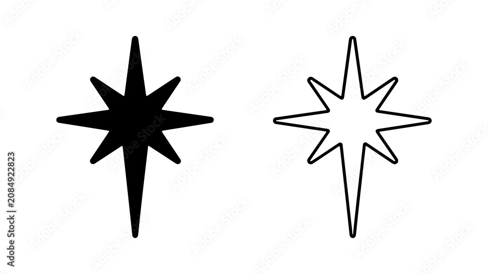 Fototapeta premium North Star Icon Set in Silhouette and Outline Style Vector