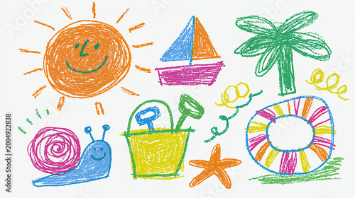 summer sticker set with cute beach elements