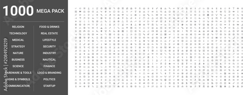 Big set of 1000 thin line web icons such as Medical, Technology, Real estate, Business, Food,drinks, Nature, Security, Science, Signs,symbols, Religion, Nautical, Industry, Politics, Hardware,