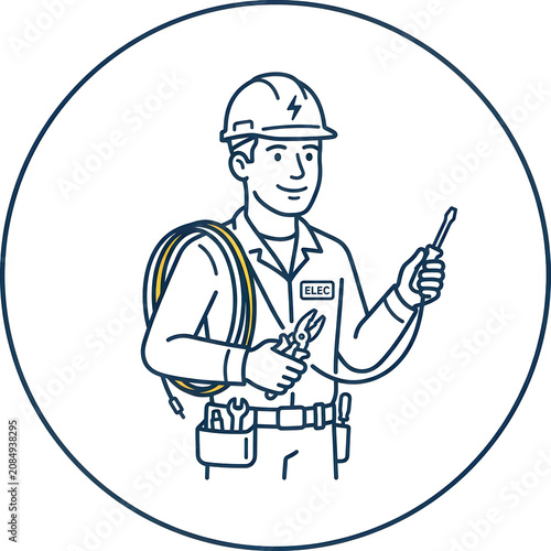 Electrician holding tools and smiling
