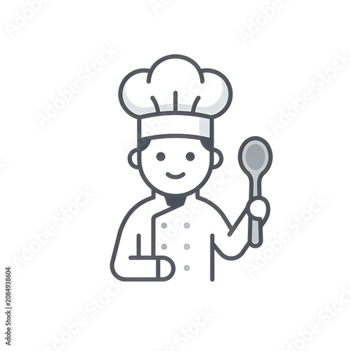 Chef character holding wooden spoon illustration
