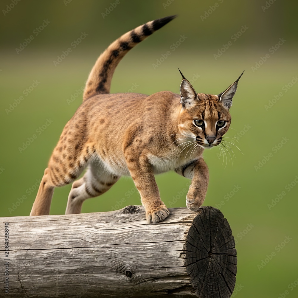 Fototapeta Giraffe standing near wooden fence outdoors.
