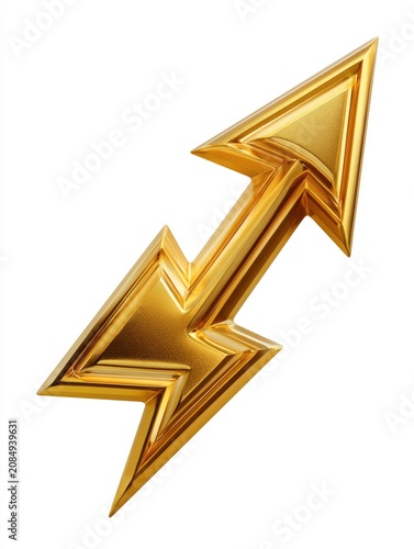 A glossy golden arrow shape pointing upward on a white background