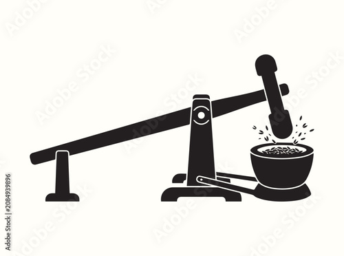 Minimalist countryside farming silhouette showing detailed wooden lever lines