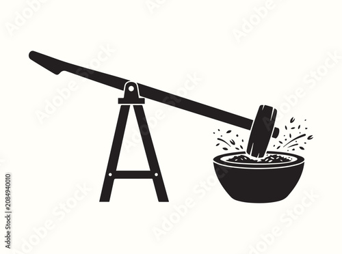 Solid black graphic symbol of traditional rural food processing equipment
