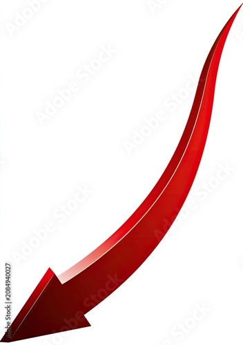 Vibrant red arrow curves downwards, indicating a decline or direction