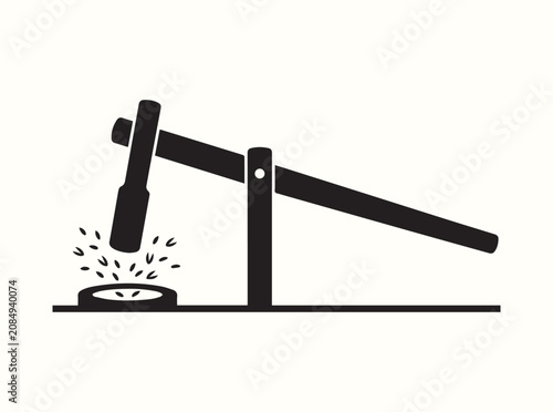 Active wooden rice husker silhouette isolated on clean white background