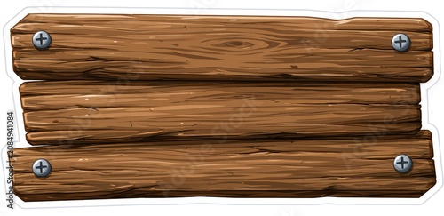 Rustic wooden planks held together by screws on a white background