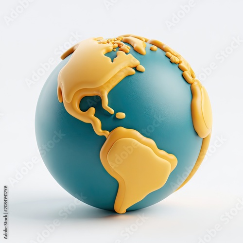 Stylized globe illustration, blue and yellow, on a white background