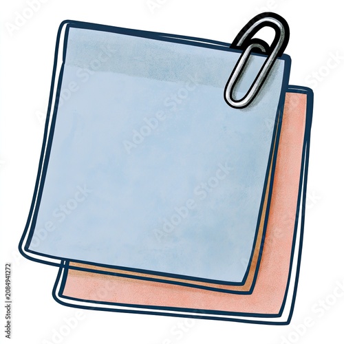 Two colorful paper notes stacked and held together by a metal clip