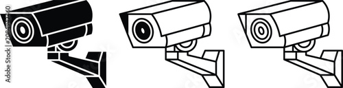 Security Cameras Icon Set: A collection of various security cameras depicted in a monochrome style, offering a visual representation of surveillance and safety.