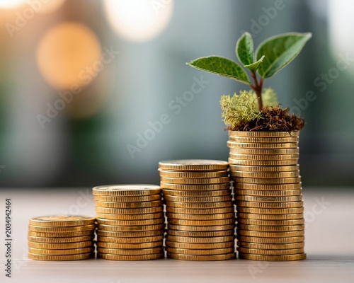 Rising Stacks of Gold Coins Investment and Savings Concept