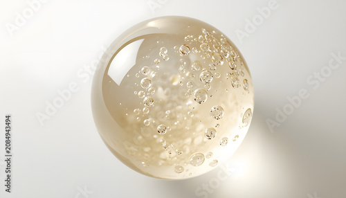 Transparent Cosmetic Gel Bubble Sphere with Air Bubbles on Soft Neutral Background for Luxury Skincare Concept