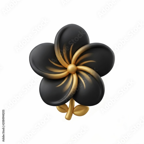 Premium 3D Black and Gold Frangipani Plumeria Flower Icon