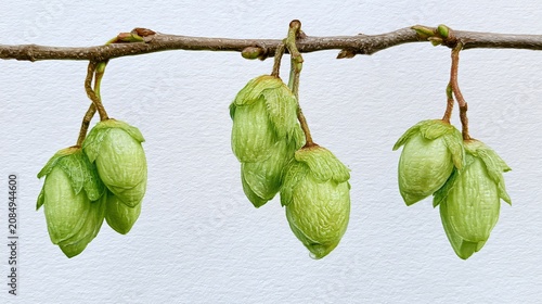 Common Hazel Tree with Young Nuts on White Background - Professional Image for Creative Works