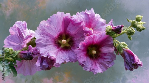 Beautiful Common Hollyhock Althaea Rosea Purple Flowers in Soft Colours