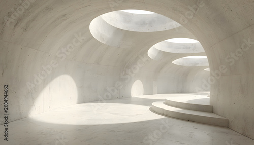Minimal Organic Modern Interior with Curved Concrete Architecture and Soft Natural Skylight