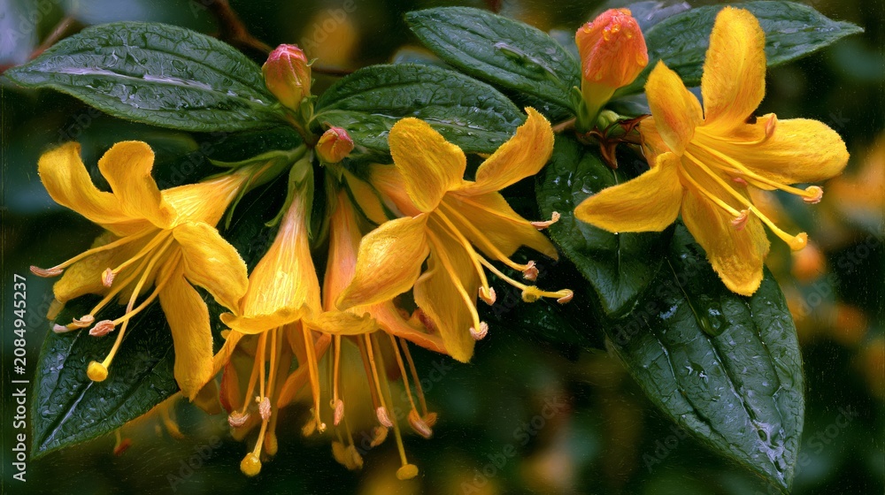 Obraz premium Vibrant Northern Bush Honeysuckle Yellow Flowers for Creative Projects