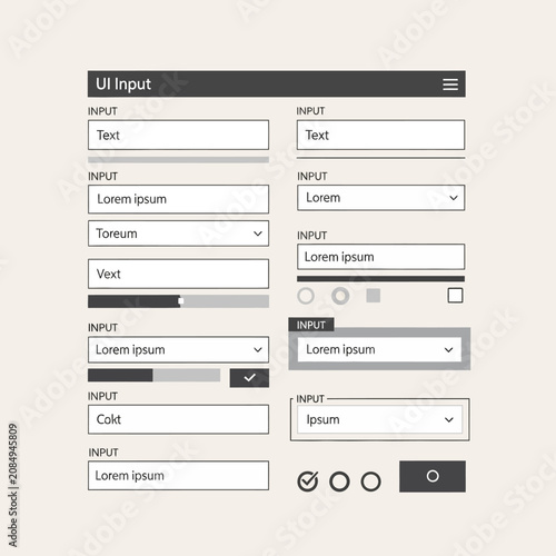 Modern Minimalist Interface Wireframe Components Set for Web and Mobile User Experience Design Projects Featuring Clean Input Fields