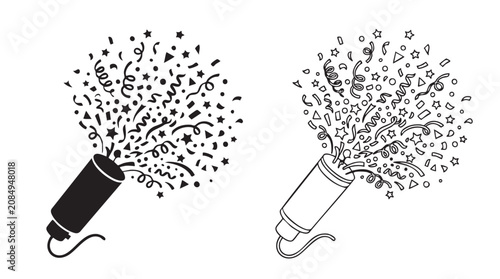 Photos black vector bundle icon of party poppers exploding with con