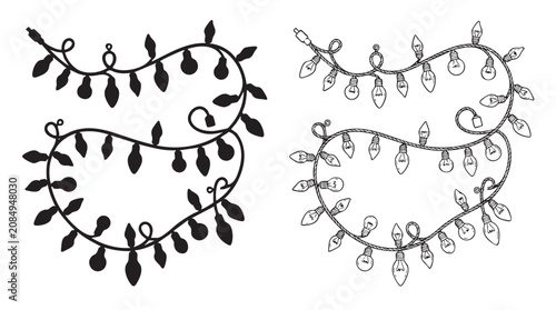 Fotografie black vector bundle icon of string lights with bulbs and lea