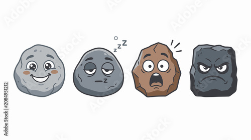 Set of cute cartoon rock characters with different emotions.