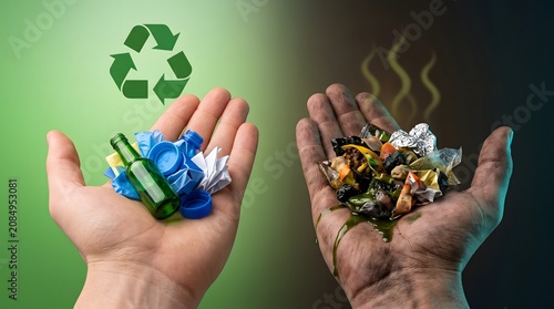 Conceptual comparison of clean recycling and dirty waste management with eco friendly recycling pollution environment sustainability protection