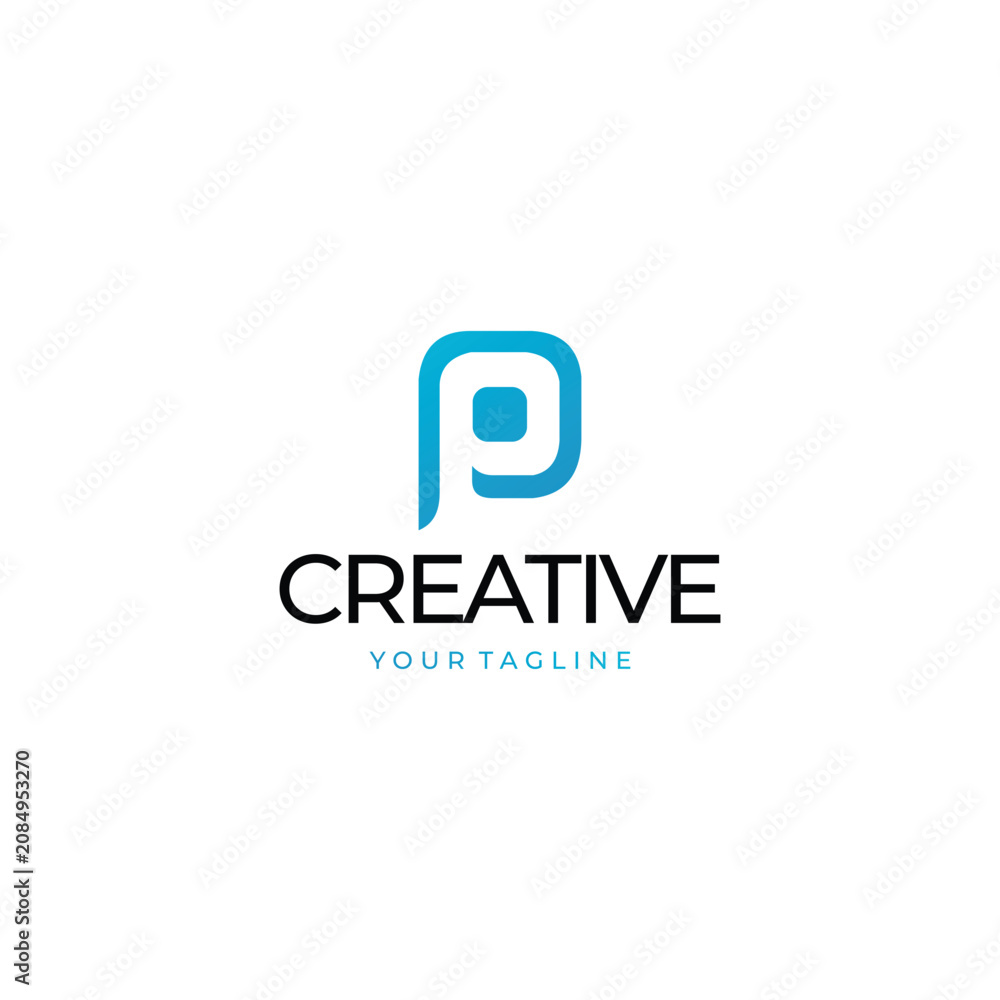 Fototapeta premium Rounded letter P logo with a modern cyan style, suitable for digital apps, software brands, startups, and technology companies.