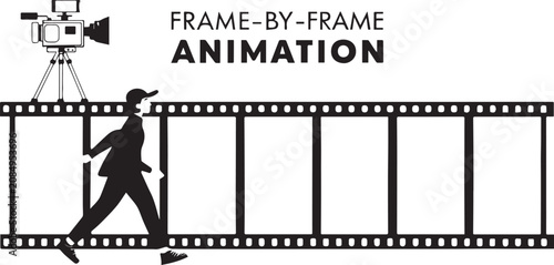Frame by frame animation, film strip icon, motion graphics element, animation design