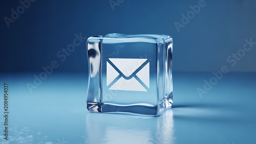 Email icon inside ice cube cold communication message concept with minimal design