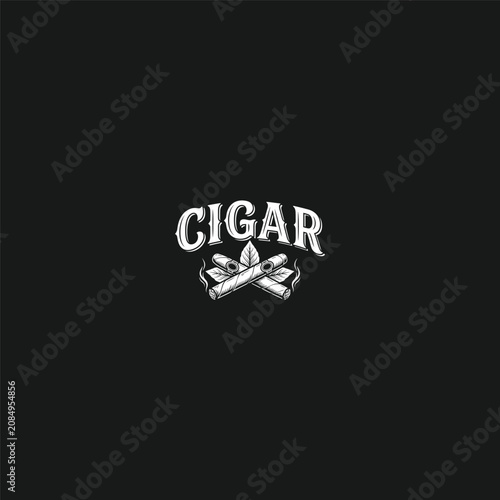 Bild auf Leinwand Crossed cigars emblem with classic tobacco leaf details.