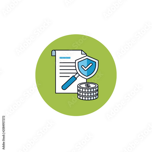 Report Magnifier Data Sheet Shield Badge Icon