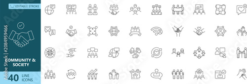 Community & Society icon set. Editable line icons. Vector illustration.