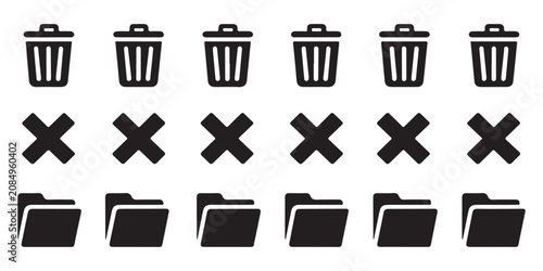 Canvas Print Digital data cleanup icons set with waste bins cross marks and folder symbols for information management interface