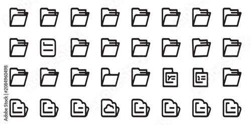 Fotografi Set of file folder icons, vector illustration of various file states, open, closed, and content views