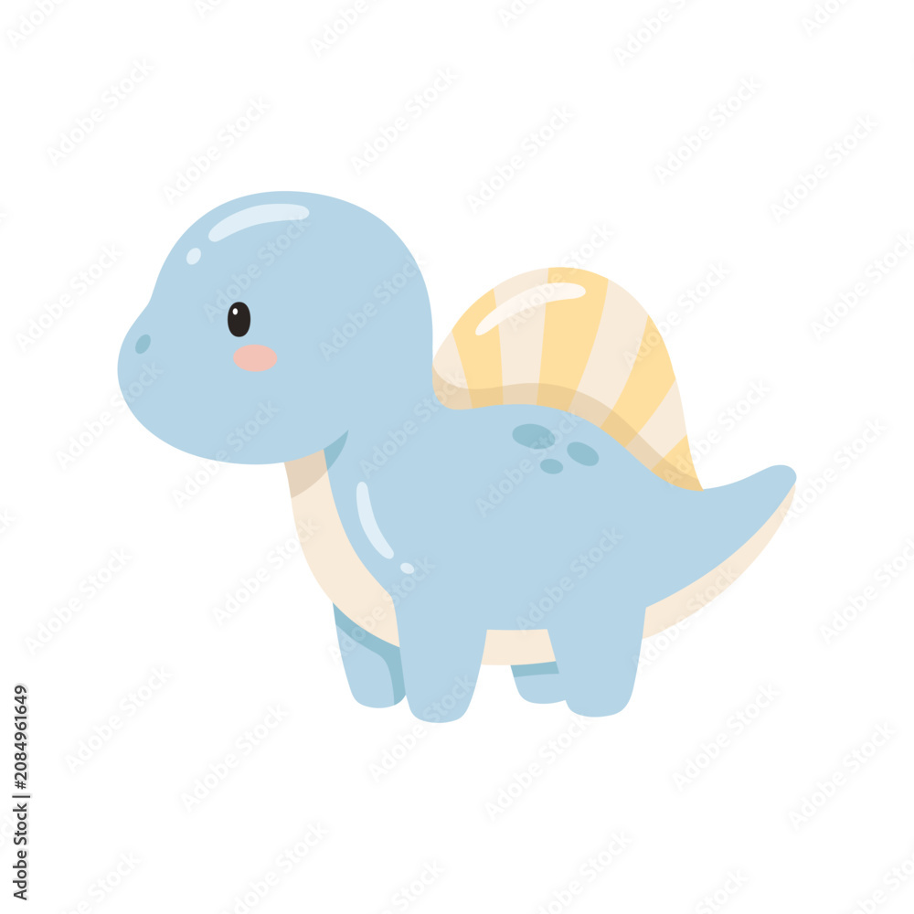 Fototapeta premium Baby Dinosaur Illustration in Cute Kawaii Cartoon Style