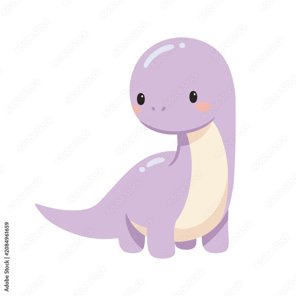 Fototapeta premium Long Neck Dinosaur Illustration in Cute Kawaii Cartoon Style