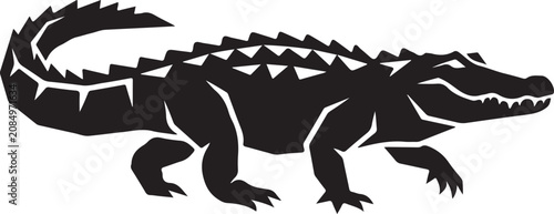 Black alligator, crocodile silhouette, reptile icon, wildlife symbol