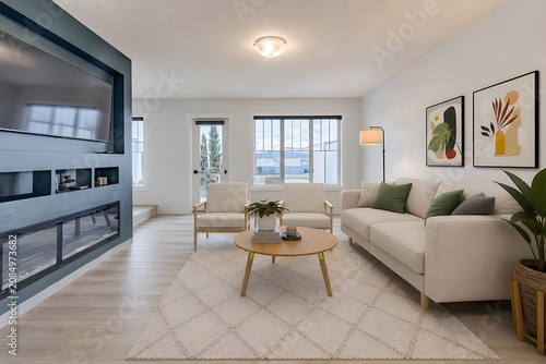 Contemporary living room interior with fireplace and comfortable sofa furniture interior fireplace furniture comfortable residential architecture lifestyle spacious